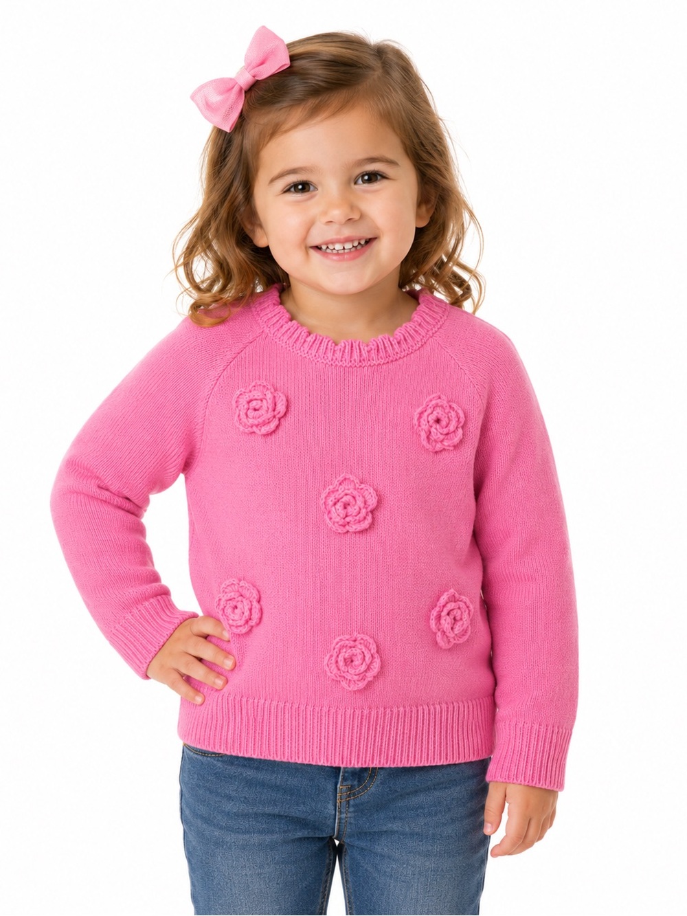 The Childrens Place Toddler Girls Long Sleeve Rose Sweater Pink ~ Size 24 M / 2T
